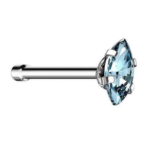 Borchia da naso dritta in argento con cristallo ovale aqua incastonato