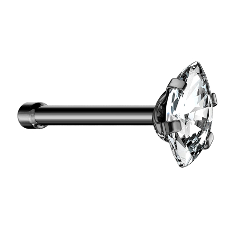 Nasenstecker gerade schwarz Oval Kristall silber gefasst