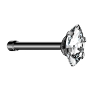 Nasenstecker gerade schwarz Oval Kristall silber gefasst