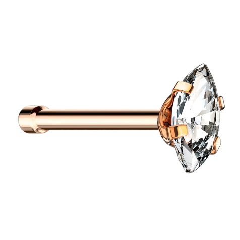 Nose stud straight rose gold oval crystal silver set