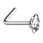 Nose stud angled silver oval crystal silver set