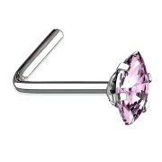 Clous de nez coudés argent ovale cristal rose serti