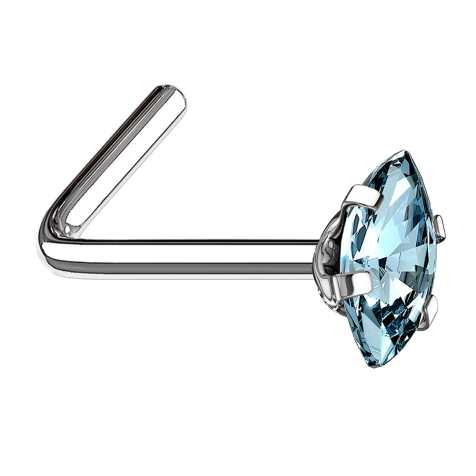 Clous de nez coudés argent ovale cristal aqua serti