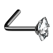 Clou nasal coudé noir cristal ovale argenté...