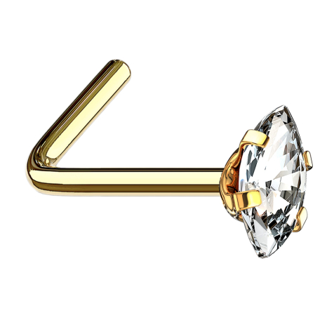 Perno nasale angolato in cristallo ovale placcato oro con incastonatura in argento