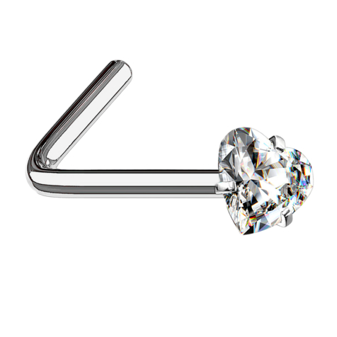 Nasenstecker gewinkelt silber Kristallherz silber gefasst