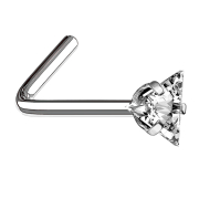 Nose stud angled silver triangular crystal set in silver