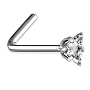 Nose stud angled silver triangular crystal set in silver
