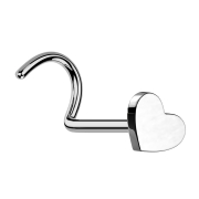 Threadless nose stud curved silver heart silver