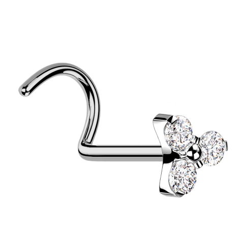 Boucle doreille sans tige courbée argent triangle trois cristaux argent