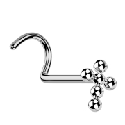 Nose stud, curved, silver, cross, balls