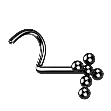 Nose stud curved black cross balls