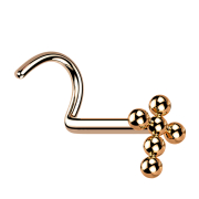 Nose stud, curved, rose gold, cross, balls