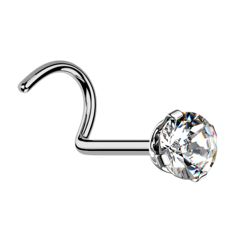 Nasenstecker gebogen silber runder Kristall silber gefasst