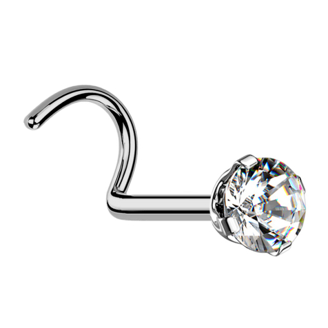 Orecchino a bottone curvo in argento con cristallo rotondo incastonato in argento