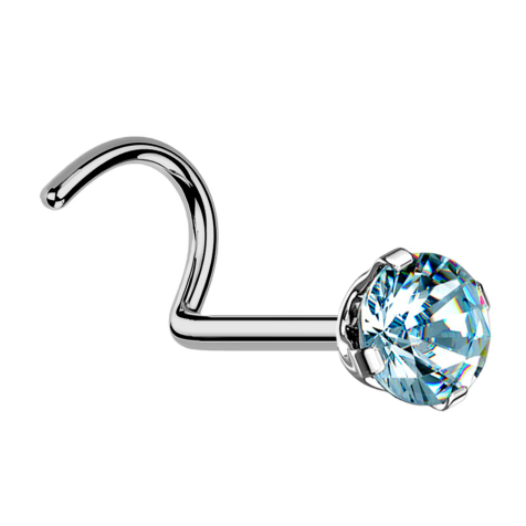Boucle doreille nasale courbée argentée sertie dun cristal rond aqua