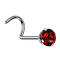 Nose stud curved silver round crystal red set