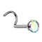 Nose stud, curved, silver, round crystal, multicolor setting