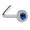 Clous de nez coudés argent cercle de cristal avec grand cristal bleu