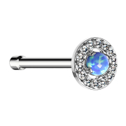 Nose stud straight silver crystal circle with large blue...