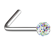 Nose stud angled silver crystal ball multicolor