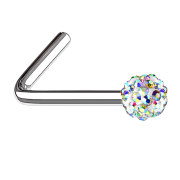Clou nasal coudé argent boule de cristal multicolore