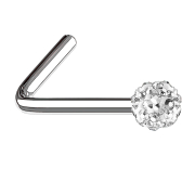 Nose stud angled silver crystal ball silver