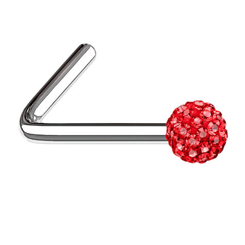 Clous de nez coudés argent Boule de cristal rouge