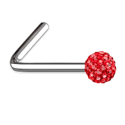Angled nose stud silver crystal ball red