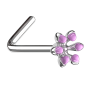 Nasenstecker gewinkelt silber emaille Blume violett