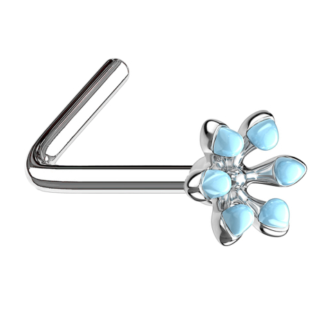 Clou de nez coudé argent émaillé fleur aqua