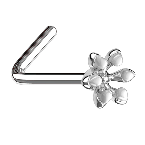Clous de nez coudés argent émaillé fleur blanche