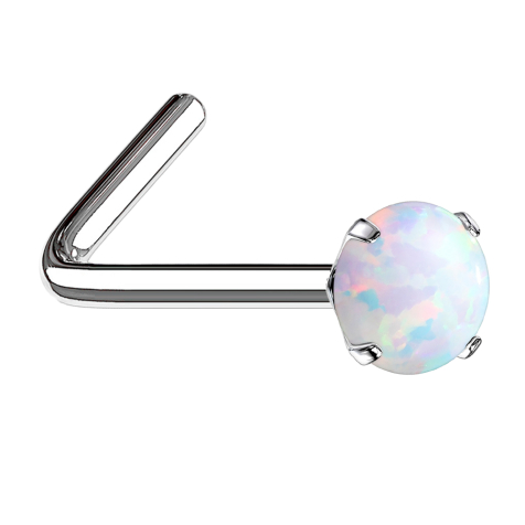 Nose stud angled silver opal white set
