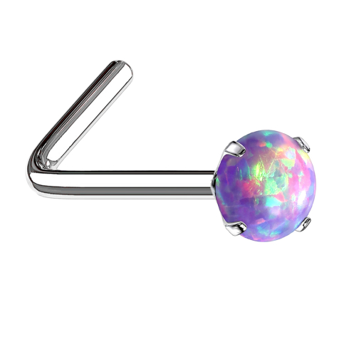 Nose stud angled silver opal violet set