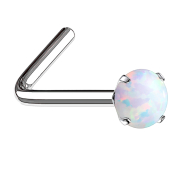 Nose stud angled silver opal white set
