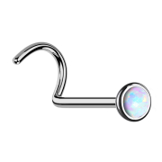 Nose stud bent silver hemisphere with opal white