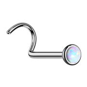 Nose stud, curved, silver, half sphere with white opal