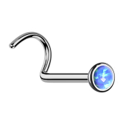 Nose stud bent silver hemisphere with blue opal