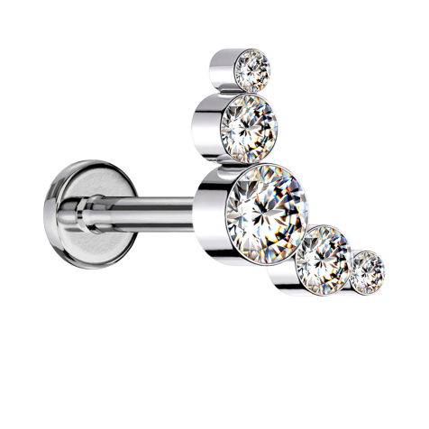Micro labret inner thread silver five crystals silver