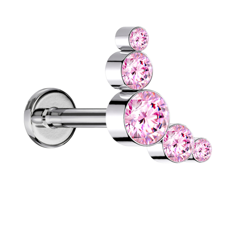 Micro Labret Innengewinde silber fünf Kristalle pink