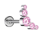 Micro labret internal thread silver five crystals pink