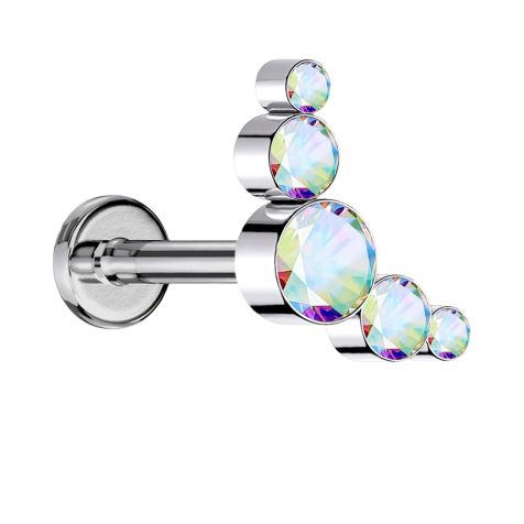 Micro labret inner thread silver five crystals multicolor