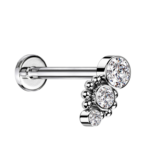 Micro labret internal thread silver eight balls three crystals silver