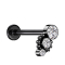 Micro labret internal thread black eight balls three crystals silver