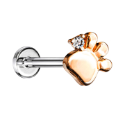 Micro threadless labret silver paw rose gold crystal silver