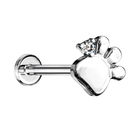 Micro Threadless Labret silver Paw silver Crystal silver