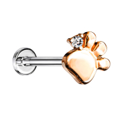 Micro threadless labret silver paw rose gold crystal silver
