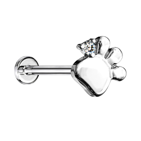 Micro Threadless Labret silver Paw silver Crystal silver
