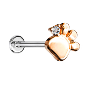 Micro threadless labret silver paw rose gold crystal silver