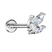 Micro threadless labret silver leaf silver three oval...